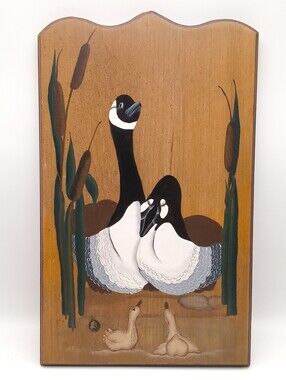 Vintage Hand Painted Wooden Goose Wall Plaque - 1980s Folk Art Canada